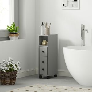 kleankin Slim Bathroom Storage with 2 Drawers, 2 Open and Wheels, Grey kleankin Slim Bathroom Storage with 2 Drawers, 2 Open and Wheels, Grey