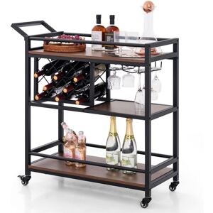 Costway 3-Tier Bar Cart Industrial Serving Cart Kitchen Rolling Cart w/Wine Racks Costway 3-Tier Bar Cart Industrial Serving Cart Kitchen Rolling Cart w/Wine Racks