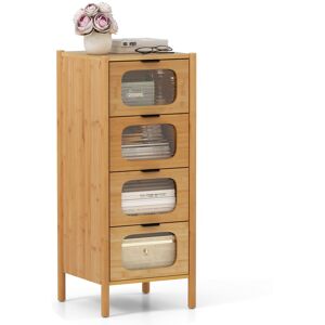 Costway 4-Drawer Dresser Bamboo Storage Cabinet w/ Fluted Tempered Glass Drawers Costway 4-Drawer Dresser Bamboo Storage Cabinet w/ Fluted Tempered Glass Drawers