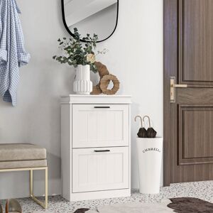 HOMCOM Slim Shoe Storage Cabinet with 2 Flip Drawers for Entryway, White HOMCOM Slim Shoe Storage Cabinet with 2 Flip Drawers for Entryway, White