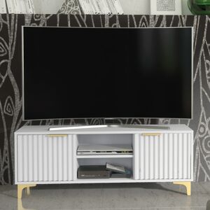 Mex Furniture LTD (White) TV Unit 120cm Ribbed Doors - Mex Furniture Mex Furniture LTD (White) TV Unit 120cm Ribbed Doors - Mex Furniture