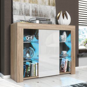 Mex Furniture LTD (Oak & White) Sideboard 97cm LED Gloss Doors - Mex Furniture Mex Furniture LTD (Oak & White) Sideboard 97cm LED Gloss Doors - Mex Furniture
