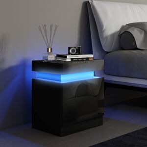 HOMCOM High Gloss Bedside Table with LED Light and 2 Drawers, Black HOMCOM High Gloss Bedside Table with LED Light and 2 Drawers, Black