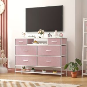 Torribaly (Pink) Chest of Drawers Bedroom with Shoes Shelf, 47.2inch Wide Fabric Dresser w Torribaly (Pink) Chest of Drawers Bedroom with Shoes Shelf, 47.2inch Wide Fabric Dresser w