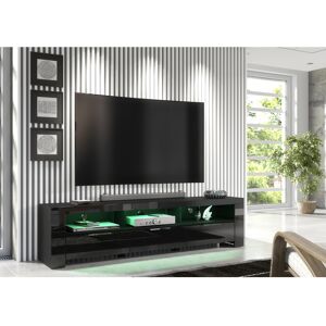 (RGB (multicoloured) LED Lights ) Furneo 200cm Black Long TV Stand Unit Cabinet (RGB (multicoloured) LED Lights ) Furneo 200cm Black Long TV Stand Unit Cabinet