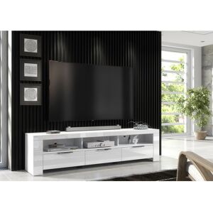 (No LED Lights ) Furneo 200cm White Long TV Stand Unit Cabinet Matt & High Gloss (No LED Lights ) Furneo 200cm White Long TV Stand Unit Cabinet Matt & High Gloss