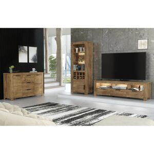 Furneo TV Stand Oak Dark Effect Display Cabinet Sideboard Set LED Light Prestigi Furneo TV Stand Oak Dark Effect Display Cabinet Sideboard Set LED Light Prestigi