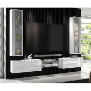 (No LED Lights) Furneo White Floating TV Unit High Gloss Matt Living Room Set Di (No LED Lights) Furneo White Floating TV Unit High Gloss Matt Living Room Set Di