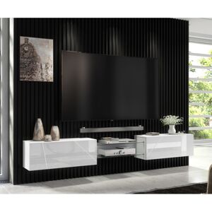 (No LED Lights) Furneo White Floating TV Cabinet 230cm Wall Unit Modern High Glo (No LED Lights) Furneo White Floating TV Cabinet 230cm Wall Unit Modern High Glo