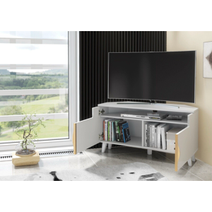 (No LED Lights) Furneo White Corner TV Stand 100cm Unit Cabinet Matt & High Glos (No LED Lights) Furneo White Corner TV Stand 100cm Unit Cabinet Matt & High Glos