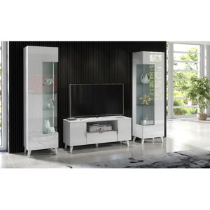 Furneo (No LED Lights) White Living Room Set High Gloss & Matt TV Stand Display Cabinet Furneo (No LED Lights) White Living Room Set High Gloss & Matt TV Stand Display Cabinet