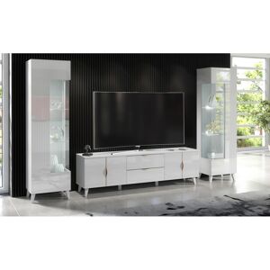 Furneo (White LED Lights) White Living Room Set High Gloss & Matt TV Stand Display Cabi Furneo (White LED Lights) White Living Room Set High Gloss & Matt TV Stand Display Cabi