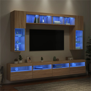 vidaXL Wall-mounted TV Set - Sonoma Oak - 8 Pieces with LED vidaXL Wall-mounted TV Set - Sonoma Oak - 8 Pieces with LED