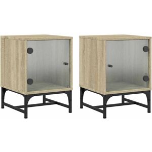vidaXL Bedside Cabinets with Glass Doors Nightstand End Table 2 pcs Sonoma Oak vidaXL Bedside Cabinets with Glass Doors Nightstand End Table 2 pcs Sonoma Oak
