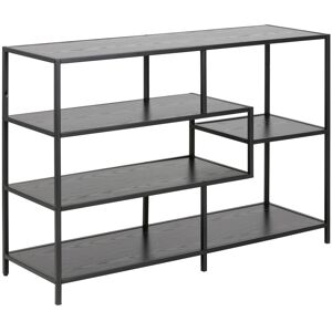 Furniture To Go Seaford Wide Bookcase in Black with Oak Shelves Furniture To Go Seaford Wide Bookcase in Black with Oak Shelves