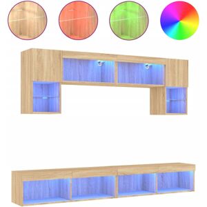 vidaXL TV Wall Units 6 Piece with LED TV Stand Sonoma Oak Engineered Wood vidaXL TV Wall Units 6 Piece with LED TV Stand Sonoma Oak Engineered Wood