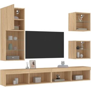 vidaXL 5 Piece TV Wall Units with LED Sonoma Oak - TV Wall Units vidaXL 5 Piece TV Wall Units with LED Sonoma Oak - TV Wall Units
