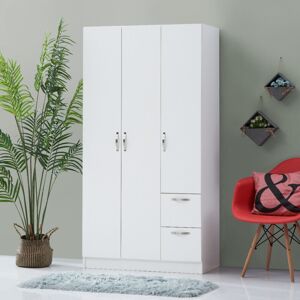 Timber Art Design UK 3-Door White Wardrobe with Hanging Rail, Shelves, and Drawers – Modern Bedroom S Timber Art Design UK 3-Door White Wardrobe with Hanging Rail, Shelves, and Drawers – Modern Bedroom S