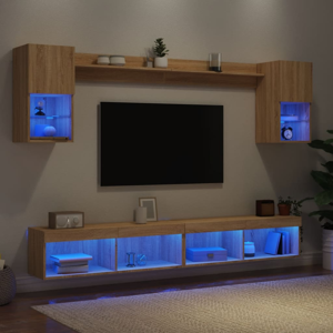 vidaXL 6 Piece TV Wall Units with LED Sonoma Oak Engineered Wood vidaXL 6 Piece TV Wall Units with LED Sonoma Oak Engineered Wood