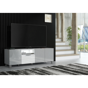 (White LED Lights) Furneo 150cm TV Stand Grey White High Gloss Matt Unit Cabinet (White LED Lights) Furneo 150cm TV Stand Grey White High Gloss Matt Unit Cabinet