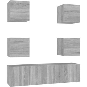 (6 pcs/ 60 cm) vidaXL TV Cabinet Set 6 Piece Grey Sonoma Engineered Wood Hifi Ca (6 pcs/ 60 cm) vidaXL TV Cabinet Set 6 Piece Grey Sonoma Engineered Wood Hifi Ca