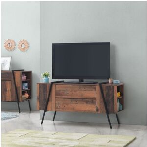 Timber Art Design UK Modern Rustic TV Stand Cabinet with 2 Drawers and 4 Shelves – TV Unit for Living Timber Art Design UK Modern Rustic TV Stand Cabinet with 2 Drawers and 4 Shelves – TV Unit for Living