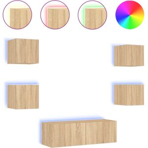 VidaXL 5 Piece TV Wall Cabinets with LED Lights-TV Stand-Television Unit Sonoma Oak 420 VidaXL 5 Piece TV Wall Cabinets with LED Lights-TV Stand-Television Unit Sonoma Oak 420