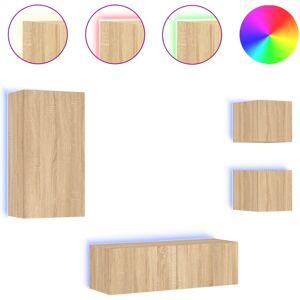 VidaXL 4 Piece TV Wall Cabinets with LED-TV Stand-Television Unit Lights Sonoma Oak 713 VidaXL 4 Piece TV Wall Cabinets with LED-TV Stand-Television Unit Lights Sonoma Oak 713