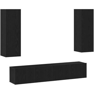 VidaXL 4 Piece TV Cabinet Set-TV Stand-Television Unit Wall-mounted Black Oak Engineere VidaXL 4 Piece TV Cabinet Set-TV Stand-Television Unit Wall-mounted Black Oak Engineere