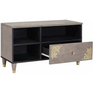 VidaXL TV Cabinet-TV Stand-Television Unit Grey and Gold 80 x 33.5 x 46 cm Solid Mango VidaXL TV Cabinet-TV Stand-Television Unit Grey and Gold 80 x 33.5 x 46 cm Solid Mango