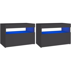 vidaXL 2x Bedside Cabinet & LED Lights Grey Engineered Wood Telephone Stand vidaXL 2x Bedside Cabinet & LED Lights Grey Engineered Wood Telephone Stand