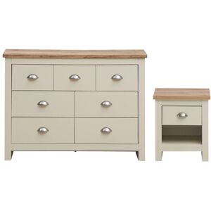Timber Art Design UK Ite 2 Piece Bedroom Set (3+4 Chest of Drawers, 1 Drawer Bedside Table) Cream & O Timber Art Design UK Ite 2 Piece Bedroom Set (3+4 Chest of Drawers, 1 Drawer Bedside Table) Cream & O