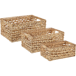 Beliani Water Hyacinth Baskets Set - Handmade, Natural, 3 Sizes Beliani Water Hyacinth Baskets Set - Handmade, Natural, 3 Sizes