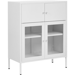 Beliani Glass Display Sideboard ESHOLT Metal 80 cm White Beliani Glass Display Sideboard ESHOLT Metal 80 cm White