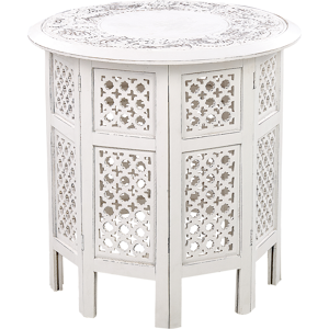 Beliani White Carved Pattern Side Table - Side Table Beliani White Carved Pattern Side Table - Side Table