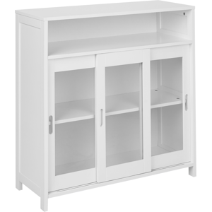 Beliani Glass Display Sideboard CRABTREE 86 cm White Beliani Glass Display Sideboard CRABTREE 86 cm White