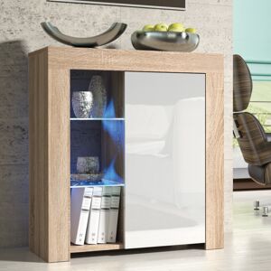 Creative Labs Serene 83cm Sideboard LED - Oak & White Gloss Doors Creative Labs Serene 83cm Sideboard LED - Oak & White Gloss Doors