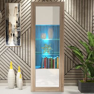Creative Labs Illume 170cm Display Cabinet LED - Oak & White Gloss Doors Creative Labs Illume 170cm Display Cabinet LED - Oak & White Gloss Doors