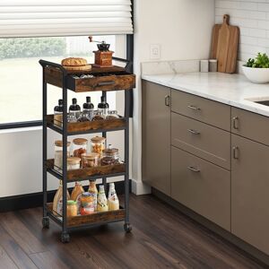 VASAGLE Storage Trolley, 4-Tier Rolling Cart with Table Top, Handles, 4 Lockable Castors VASAGLE Storage Trolley, 4-Tier Rolling Cart with Table Top, Handles, 4 Lockable Castors