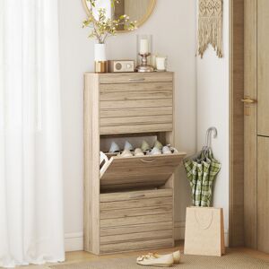HOMCOM Slim Shoe Storage Cabinet with 3 Flip Drawers, Oak Wood Grain HOMCOM Slim Shoe Storage Cabinet with 3 Flip Drawers, Oak Wood Grain