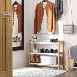 HOMCOM 3-Tier Shoe Rack Wood Slatted Shelves Open Storage Natural HOMCOM 3-Tier Shoe Rack Wood Slatted Shelves Open Storage Natural