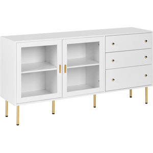 Beliani Glass Display Sideboard MILORA 160 cm White Beliani Glass Display Sideboard MILORA 160 cm White