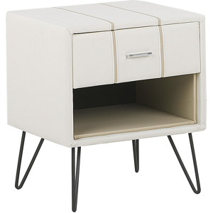 Beliani 1 Drawer Bedside Table BETIN Faux Leather White Beliani 1 Drawer Bedside Table BETIN Faux Leather White