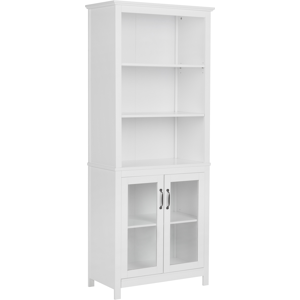 Beliani White MDF Display Cabinet - Shelves & Glass - 38x181x75 Beliani White MDF Display Cabinet - Shelves & Glass - 38x181x75