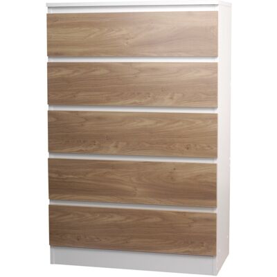 Skagen - 5 Drawer Wooden Bedroom Chest - White/Oak - Chest of drawers Skagen - 5 Drawer Wooden Bedroom Chest - White/Oak - Chest of drawers