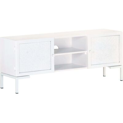 vidaXL White TV Cabinet 115x30x46 cm Solid Mango Wood - TV Cabinet vidaXL White TV Cabinet 115x30x46 cm Solid Mango Wood - TV Cabinet