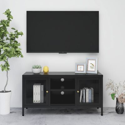 vidaXL Black Steel Glass TV Cabinet - TV Storage Unit vidaXL Black Steel Glass TV Cabinet - TV Storage Unit
