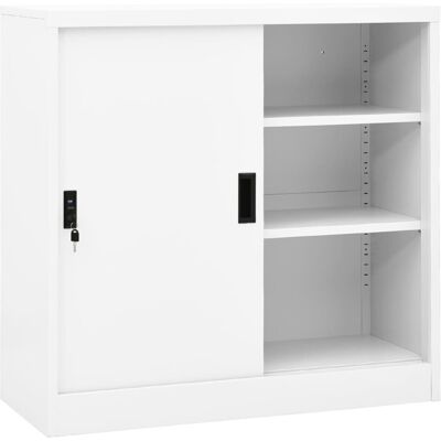 vidaXL Office Cabinet with Sliding Door White Steel File Storage vidaXL Office Cabinet with Sliding Door White Steel File Storage