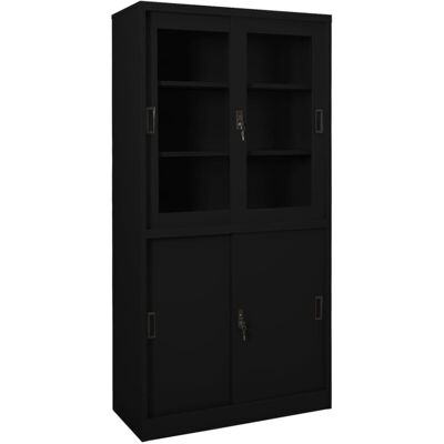 vidaXL Office Cabinet with Sliding Door Black Steel Filing Storage Cabinet vidaXL Office Cabinet with Sliding Door Black Steel Filing Storage Cabinet