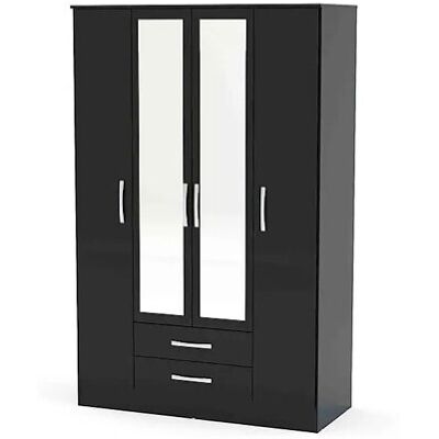 Birlea Larz 4 Door 2 Drawer Wardrobe With Mirror-Black Birlea Larz 4 Door 2 Drawer Wardrobe With Mirror-Black